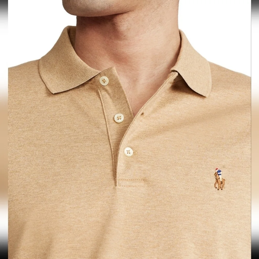 Ralph Lauren Men's Polo Dune Tan Custom Slim Fit Short Sleeves Shirt Size Medium